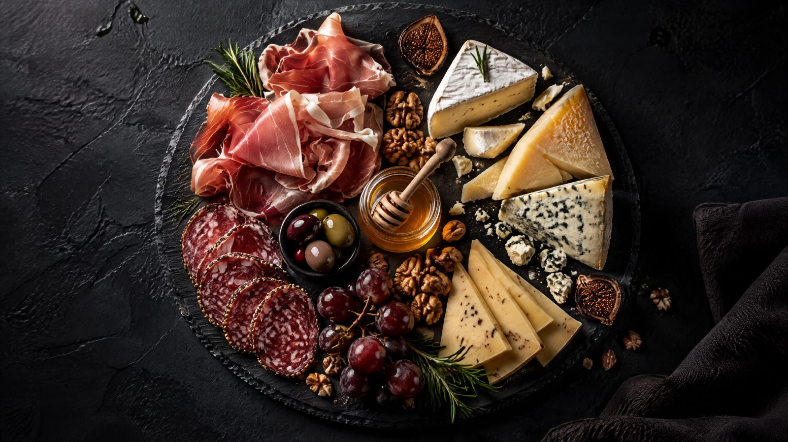 Сыры и мясные деликатесы на одной доске